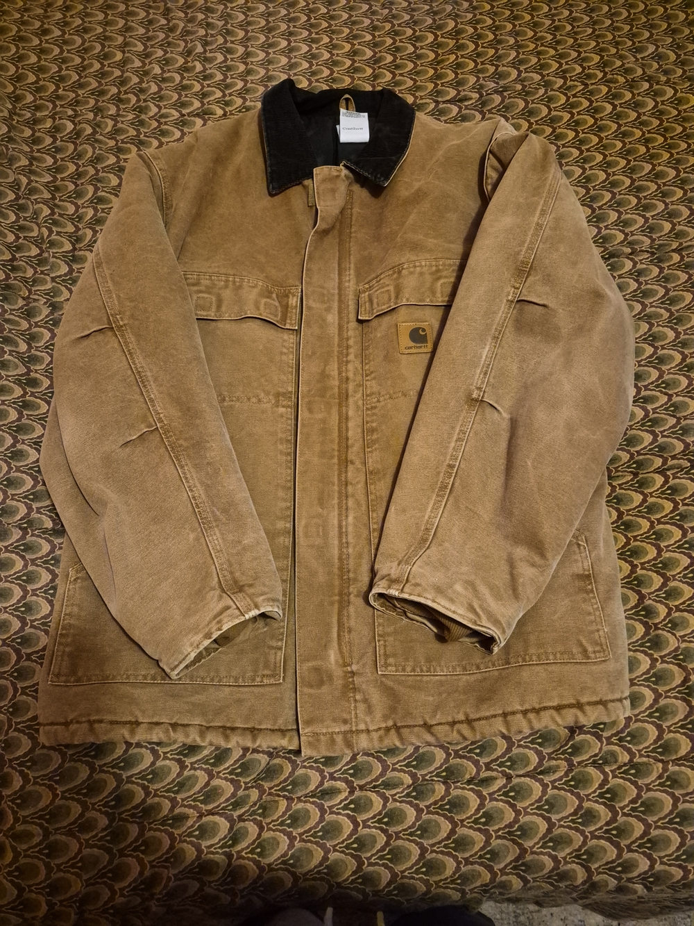 Carhartt Brown Canvas Work Jacket with Black Corduroy Collar